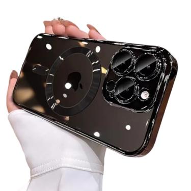 Imagem de Capa protetora de celular Desert Gold para iPhone 16, 16e, 15, 14, 13, 12, 11 Pro Max Plus, transparente, com lente magnética (para iPhone 16/preto)