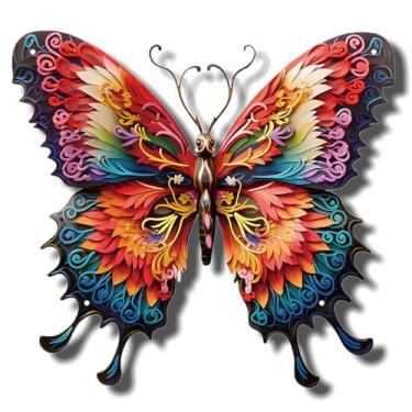 Imagem de Pursuestar Decoração de parede de borboleta grande de metal colorido de 40 cm, decoração de pendurar escultura de inseto para ambientes internos e externos, casa, escritório, quintal, cerca, jardim