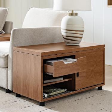 Imagem de HULALA HOME Mesa lateral de sofá com design modular, mesa retangular de madeira com prateleiras ajustáveis, mesa de centro moderna com armazenamento, bolota