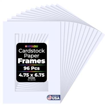 Imagem de Hygloss Pacote com 96 molduras de papel, porta-retratos de papelão branco, 12 x 17 cm, molduras de papel para decorar casamentos, aniversários, artesanato e decorações em sala de aula