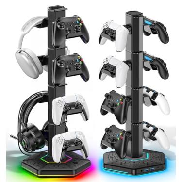 Imagem de Kytok Suporte RGB para fone de ouvido e controle RGB para controle Xbox/PS5/PS4, fone de ouvido e controle remoto para mesa com 9 luzes RGB e 2 portas USB 3.0, organizadores de jogos e acessórios de