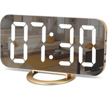Imagem de Despertador digital SZELAM LED Mirror Desk com carregador USB