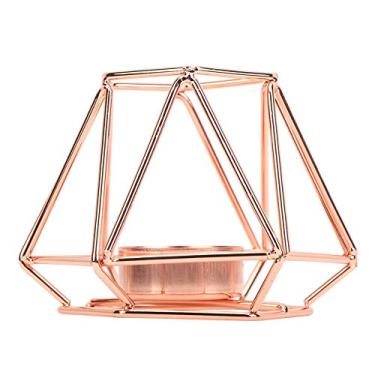 Imagem de Castiçais de metal geométrico para decoração de sala de estar e banheiro, castiçal oco de ferro para decoração de casamento e sala de jantar(Trompete de ouro rosa)