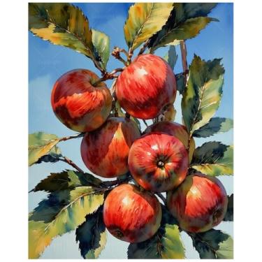 Imagem de Kit de pintura de maçãs vermelhas em ramo por números para adultos - Pintura de árvores frutíferas DIY em tela 40 x 50 cm, conjunto de tinta acrílica, adequado para iniciantes, arte para decoração de