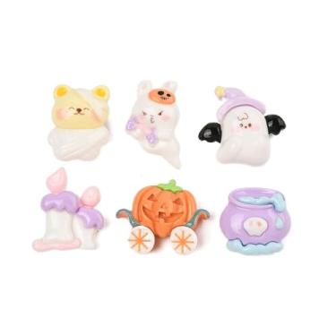 Imagem de Stiesy 100 peças de cabochão de resina série Halloween fofo desenho animado fantasma múmia coelho abóbora formas de velas enfeites de geleca para scrapbook capa de telefone grampos joias artesanato