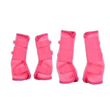 Imagem de LEAFOREST Conjunto de 4 botas com mosca de cavalo – Proteção antiderrapante para pernas para rascunho de mini pônei, botas de malha respirável para pastagem e celeiro, rosa