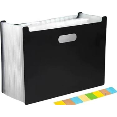 Imagem de Pasta Organizadora Sanfonada com 13 Divisórias, 30 x 21 cm, Preta, com Alça para Documentos
