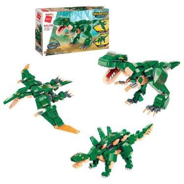 Imagem de Bloco de Montar Qman Combo Dinossauros Verdes 3 em 1