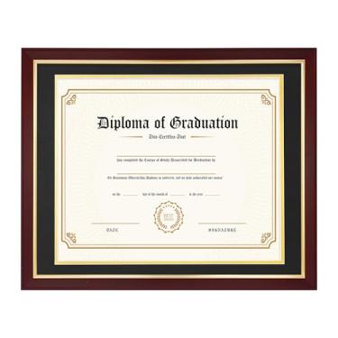 Imagem de FramePro Moldura de diploma de 35 x 43 cm com tapete preto sobre ouro, moldura de certificado de 40,6 x 50,8 cm, madeira real com acabamento dourado, moldura de mogno com vidro temperado