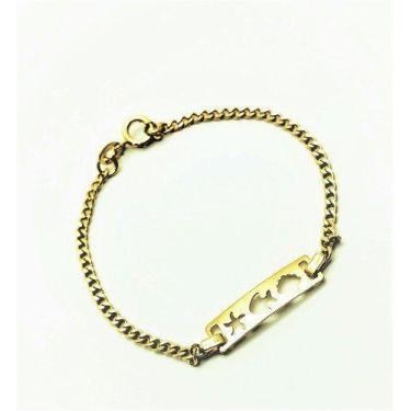 Imagem de Pulseira Infantil Placa Estrela Concha Peixe Banho De Ouro 18k 1572 - 