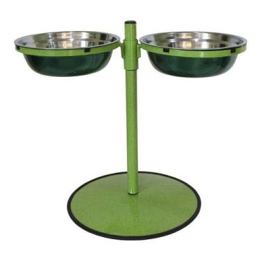Imagem de Comedouro Grande Duplo Inox Altura Ajustável Cachorro PetGang: Verde -
