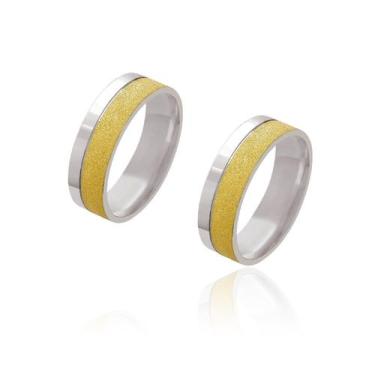 Imagem de Par de Alianças de Casamento Afrodite Ouro 18k com Ouro 18k Branco Ret