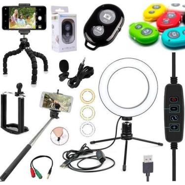 Imagem de Kit Youtuber Microfone Lapela Tripé Celular + Iluminador Luz - Leffa S