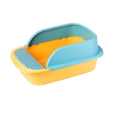 Imagem de Caixa de areia para gatos, bandeja de areia de gatinho, bacia semifechada à prova de salpicos para gatos, caixa de areia retangular semi-fechada anti-respingos para gatos (amarelo, médio)