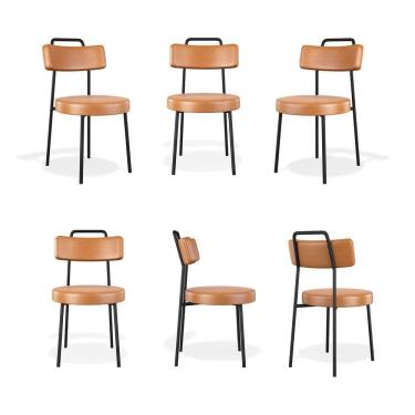 Imagem de Conjuto 6 Cadeiras Fixa Ster Escritório Courino Whisky - Vallisa Decor