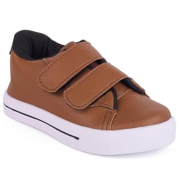 Imagem de Tênis Infantil com fechamento fácil Marrom Sola Antiderrapante Casual leve macio e confortável escolar (BR, Criança de 1 a 3 anos, Numérico, 24)