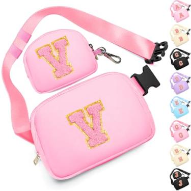 Imagem de Presentes de aniversário para meninas de 4, 5, 6, 7, 8, 9, 10, 11, 12 e 13 anos, pochete com aplique de letra inicial para mulheres, meninas e adolescentes, rosa, Medium, V