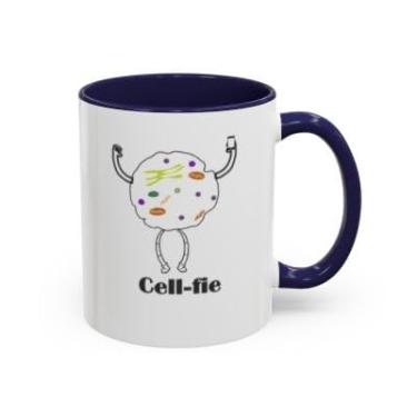 Imagem de SpreadPassion Caneca de café de ciência engraçada Cell-fie – Trocadilho celular de biologia – Caneca com detalhes de cerâmica para amantes da ciência, biólogos, professores e estudantes (azul-marinho