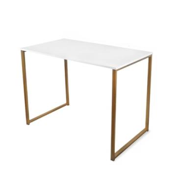 Imagem de Mesa de Escritório Industrial Home Office com Estrutura de Ferro e Tampo MDF para Computador(DOURADO COM BRANCO)