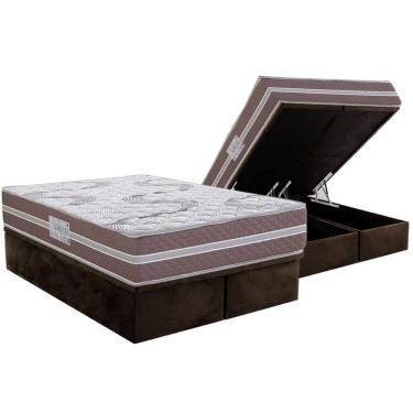 Imagem de Cama Box Baú Queen: Colchão Espuma D33 Herval Long Live + Base CRC Suede Brown (158x198)