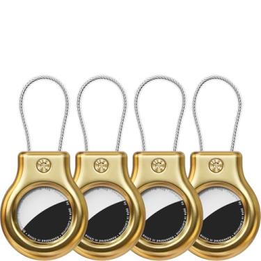 Imagem de Ljusmicker Suporte de metal para airtag com trava segura, chaveiro impermeável para Airtags Apple, pacote com 4, acessórios para capa de airtag para localizador de itens GPS, bagagem, bolsa, chave