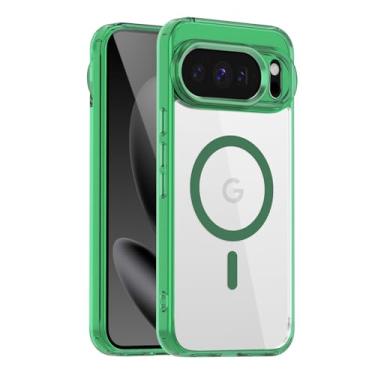 Imagem de Newhalper Capa magnética transparente para Google Pixel 10 Pro XL 6,8 polegadas antiamarelamento compatível com MagSafe capa fina à prova de choque para celular Pixel 10 Pro XL (verde)