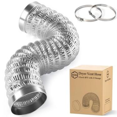 Imagem de DHGBD Mangueira de ventilação para secadora de 10 cm, 2 m, duto de alumínio flexível com folha de 6 camadas e extremidades de borda enroladas, mangueira resistente para sistemas de secagem e exaustão