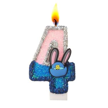 Imagem de Velas com número de aniversário, vela rosa e azul com glitter para bolo, decoração de topo de bolo de feliz aniversário (número 4)
