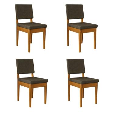 Imagem de Kit 4 Cadeiras 100% Madeira Maciça Encosto e Assento Estofado Miami Cerejeira/Grafite