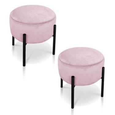 Imagem de Kit 02 Puffs Iron Suede Rosa Bebê Base Preto Palito - DMOV