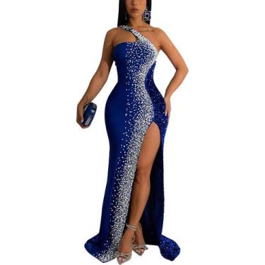 Imagem de Vestido Nagfar, strass, lantejoulas, um ombro, sem encosto, azul