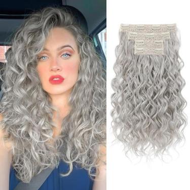 Imagem de Extensões de cabelo REECHO Curly 40cm Clip em cinza prateado x4