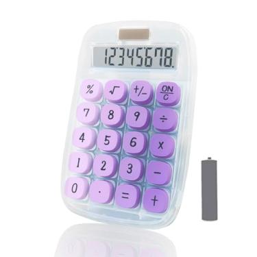 Imagem de Calculadora mecânica, calculadora de potência dupla BTSEYAW com tela inclinada de 8 dígitos e botões grandes, acessório de mesa de escritório fofo (T - roxo)