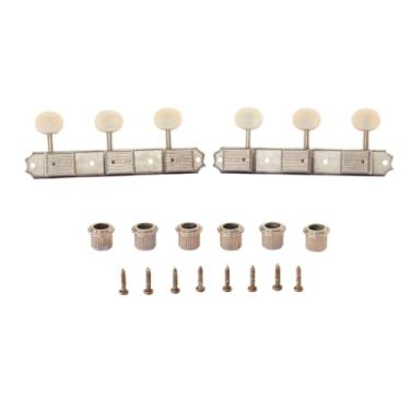 Imagem de Afinadores de guitarra vintage premium 3 por lado 3 x 3 afinadores de guitarra vintage teclas de afinação para Gibson/Epi LP JR marfim plástico oval relíquia envelhecida níquel
