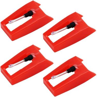 Imagem de Agulha de toca-discos, substituição para toca-discos Crosley, ION, Jenson, Victrola, Sylvania toca-discos de vinil LP toca-discos de vinil - Pacote com 4 vermelhos