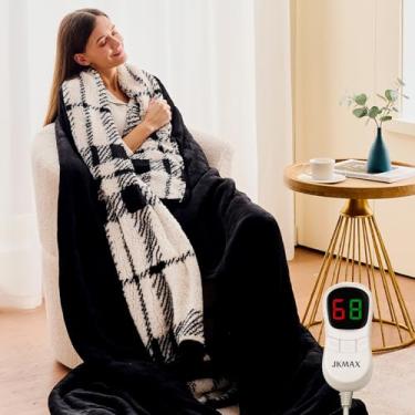 Imagem de Cobertor elétrico aquecido - Cobertor elétrico 157,5 cm x 213,4 cm para cama - Cobertor aquecido com 5 níveis de aquecimento e desligamento automático de 4 horas para sofá e escritório em casa