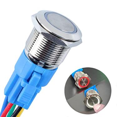Imagem de DMWD Interruptor de botão de travamento de metal LED de duas cores de 19 mm à prova d'água antivandalismo 1NO 1NC SPDT 12V 3/10.2 cm orifício de montagem com soquete pré-fio para campainha carro barco