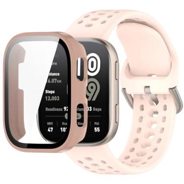 Imagem de QHBAMD Pulseira de relógio de silicone compatível com Amazfit Bip 6 A2435, pulseira esportiva à prova d'água com capa de policarbonato ajustável, respirável