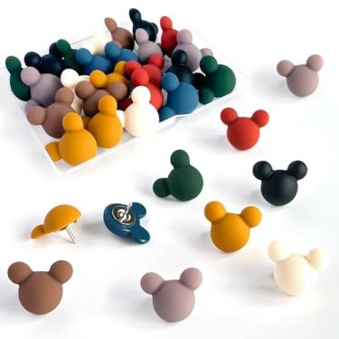 Imagem de 24 pinos fofos, tachinhas decorativas coloridas, alfinetes de mouse, para quadro de cortiça, escritório ou casa (24 peças - veludo)