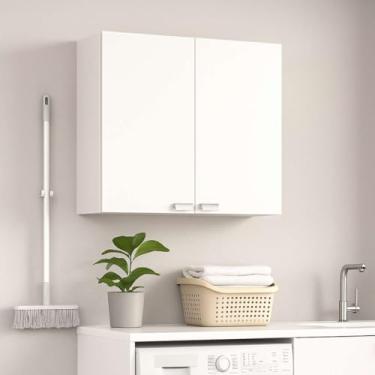 Imagem de Armário Suspenso Parede Cozinha Lavanderia 2 Portas MDP Puxador Cromado Multiuso Embutido Branco