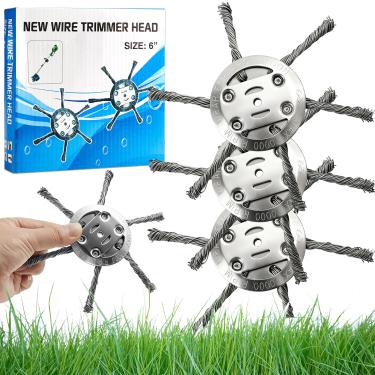 Imagem de Cabeça de aparador de grama com fio de aço, atualização, 15 cm, cortador de escova de substituição para cortador de corda sem fio alimentado por bateria elétrica (3 peças, 6 lâminas)