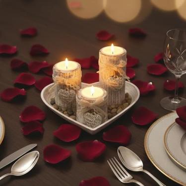 Imagem de 3 peças de suporte de vela de madeira, suporte de luz de chá com bandeja de coração decorativo elegante suporte de castiçal de madeira para mesa de centro de mesa de centro de escritório em casa