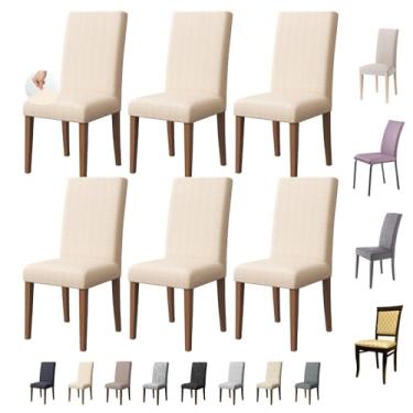 Imagem de KNGKILQN Conjunto de 6 capas de cadeira para sala de jantar, capas laváveis para cadeiras Parson, capas protetoras de assento de cozinha para casa, festa, hotel, banquete (mostarda Starlink)