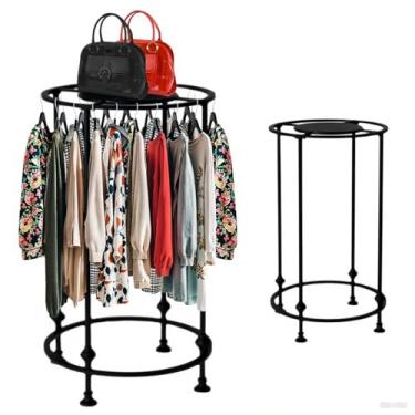 Imagem de Esamploe Rack redondo para roupas, prateleiras elegantes para exibição de varejo, expositor de metal independente, suporte de roupas boutique para lojas de varejo, lojas de roupas e boutiques (preto)