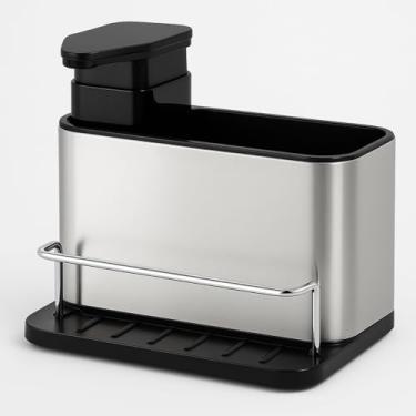 Imagem de Dispenser para Detergente, Organizador Multifuncional de Pia em Aço Inox com Suporte para Bucha e Utensílios Recipiente prático 3 em 1