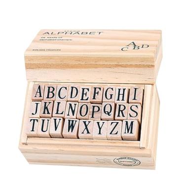 Imagem de Conjunto de 26 carimbos de madeira de borracha, letras do alfabeto, mini lindos carimbos DIY para decoração de artesanato, álbuns de recortes e cartões de convite de casamento (26 peças)