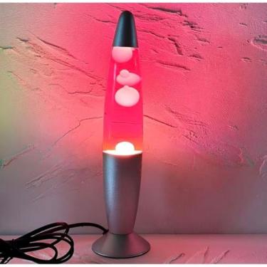 Imagem de Luminária de Mesa Abajur Decorativo Lava Lamp Retrô 34cm com Bolhas Coloridas, Base Prata, 110V/220V(110v,Fundo Rosa Lava Branca)