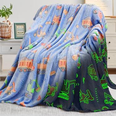 Imagem de Inhand Brinquedos de construção de caminhões que brilham no escuro, presentes de caminhão, para meninos, crianças, cobertor de carro, escavadeira, guindaste, brinquedos para crianças, meninos