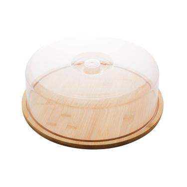 Imagem de Prato Para Bolo De Bambu Com Tampa Plástico 28X9,5Cm Lyor