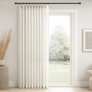 Imagem de Cortinas de linho plissadas naturais de 203 cm de comprimento, 1 painel para quarto, sala de estar, texturizado, creme, semitransparente, cortina boho, aba traseira neutra, plissada, drapeada com